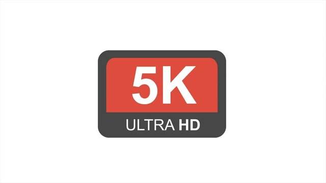 5K resolution red icon on white background. Animation screen resolution concept.