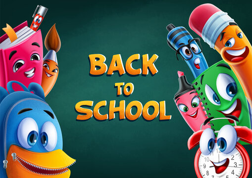 back to school background with cheerful characters friends of study