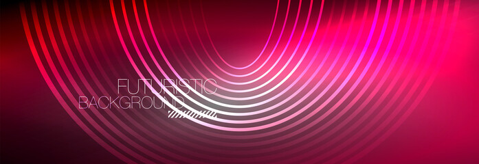 Dark abstract background with glowing neon circles. Trendy layout template for business or technology presentation, internet poster or web brochure cover, wallpaper