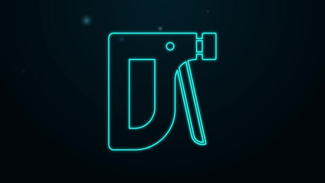 Glowing neon line Construction stapler icon isolated on black background. Working tool. 4K Video motion graphic animation