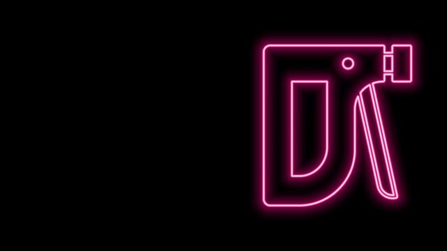 Glowing neon line Construction stapler icon isolated on black background. Working tool. 4K Video motion graphic animation