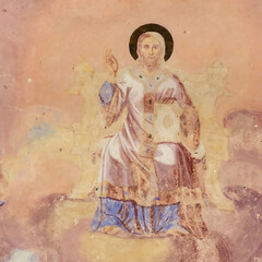 Naklejka premium painting on the walls of the abandoned church