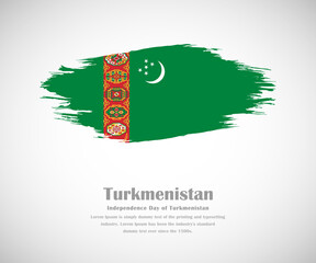 Abstract brush painted grunge flag of Turkmenistan country for Independence day