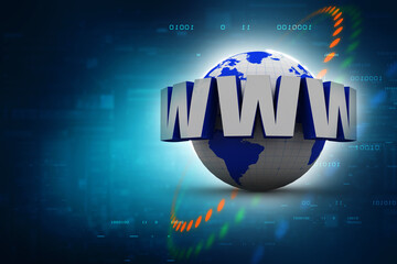 3d illustration of earth globe with text 'www' around, internet concept