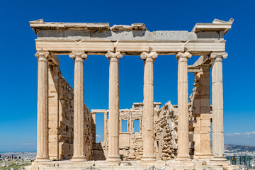 Fototapeta premium Front view of the Erechtheion Temple on the Acropolis in Athens, Greece