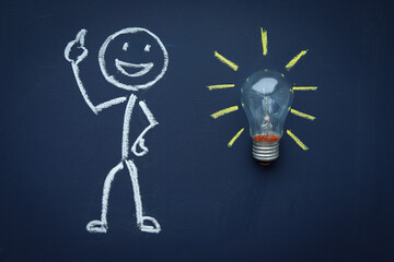 Person getting an idea, chalk drawing