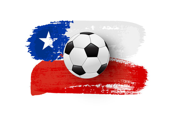 Realistic soccer ball on flag of Chile made of brush strokes. Vector football design element.