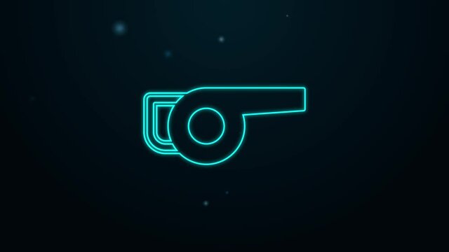 Glowing neon line Leaf garden blower icon isolated on black background. 4K Video motion graphic animation
