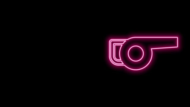 Glowing neon line Leaf garden blower icon isolated on black background. 4K Video motion graphic animation