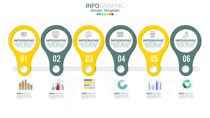 Infograph 6 steps circle element with number and chart diagram, business graph design.