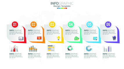 Infograph 6 steps circle element with number and chart diagram, business graph design.