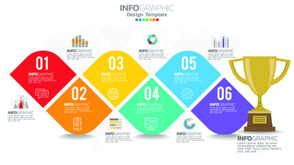 Infograph 6 steps circle element with number and chart diagram, business graph design.
