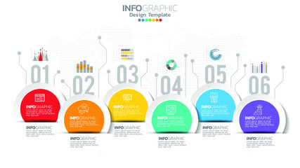 Infograph 6 steps circle element with number and chart diagram, business graph design.