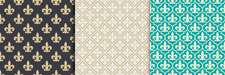 Fleur de lis. Gothic seamless pattern with royal french lily. Vector vintage emblem. Royal elegance background. © Vector FX