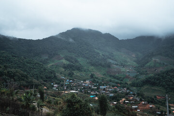 Village in the mountains in the tropical rainforest