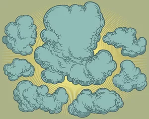 Selbstklebende Fototapeten Clouds in the sky. Hand drawn engraving. Editable vector vintage illustration. 8 EPS © Marzufello