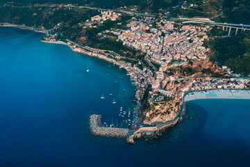 Aerial view of the port of Scilla. Reggio calabria, Italy - obrazy, fototapety, plakaty