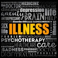ILLNESS word cloud collage, health concept background