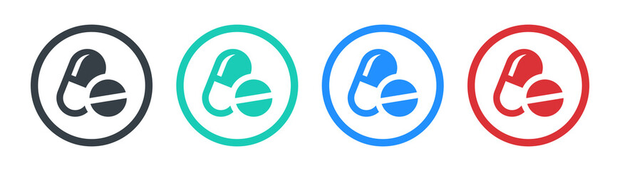 Pill, medicine, capsule icons set. Medicament concept