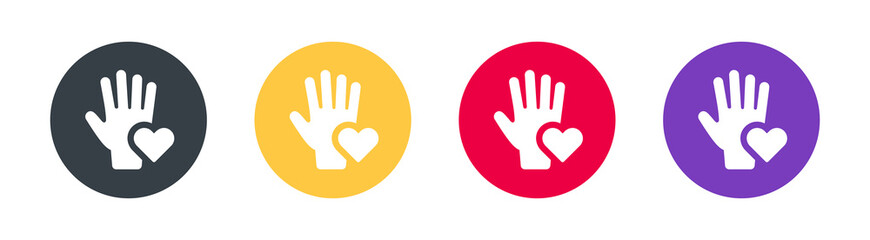 Colorful caring up hands hearts vector. Volunteering sign