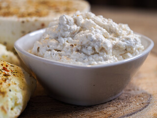 Rustic soft ricotta cheese. Natural product