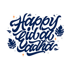 Hand lettering of Eid Al-Adha celebration in trendy vector illustration. Islamic calligraphy.