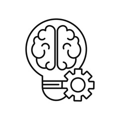 Brain in light bulb with gear symbol. Creative idea. Flat Design