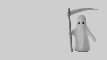 Cute cartoon grim reaper. Isolated on white 3d render