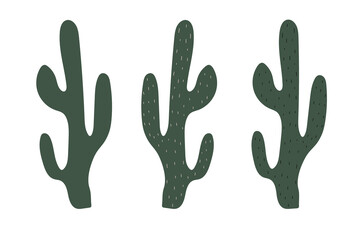 Set of Cute hand drawn cactuses. Mexican symbol. Wild West theme. Hand drawn colored trendy Vector isolated illustration.