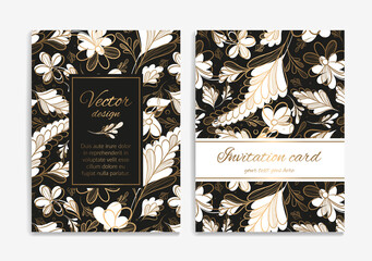 Black, white and gold luxury invitation card design. Vintage ornament template. Can be used for background and wallpaper. Elegant and classic vector elements great for decoration.