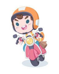 Cute style Thai motorcycle taxi driver cartoon illustration

