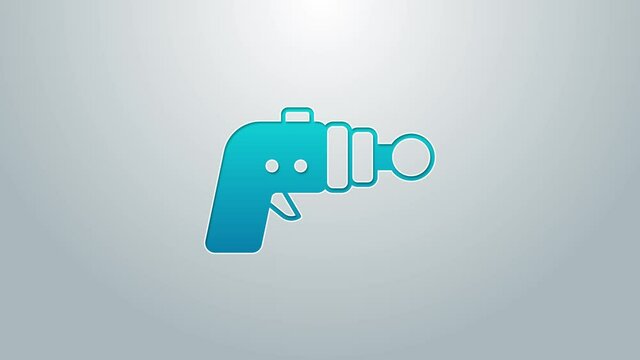 Blue line Ray gun icon isolated on grey background. Laser weapon. Space blaster. 4K Video motion graphic animation