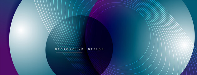 Gradient circles with shadows. Vector techno abstract background. Modern overlapping forms wallpaper background, design template