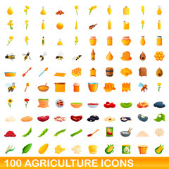 100 agriculture icons set. Cartoon illustration of 100 agriculture icons vector set isolated on white background