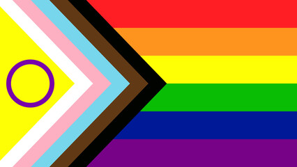 New LGBTQ Pride Flag Vector. New & Updated Intersex Inclusive Progress Pride Flag. Banner Flag for LGBT, LGBTQ or LGBTQIA+ Pride.- 438762190