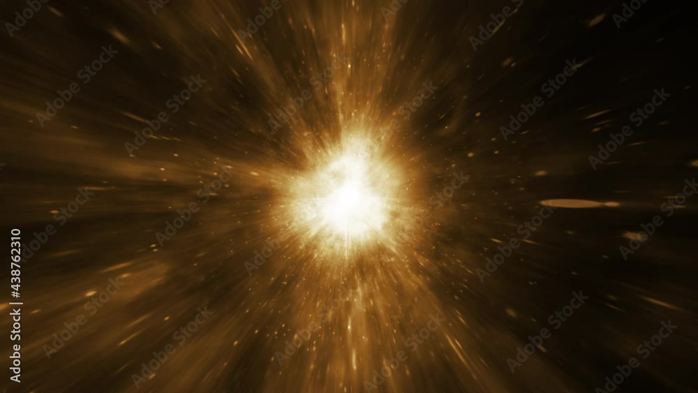Wall mural hyperspace light speed space flight through bright gold space time wormhole vortex. 4k 3d loop color