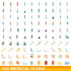 Fototapeta na wymiar 100 medical icons set. Cartoon illustration of 100 medical icons vector set isolated on white background