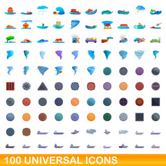 100 universal icons set. Cartoon illustration of 100 universal icons vector set isolated on white background