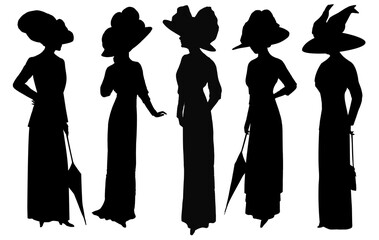 Women vintage elegant dress hat. Black fashion silhouette isolated
