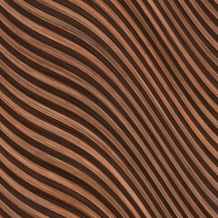 Carved diagonal waves pattern on wood background, seamless texture, 3d illustration