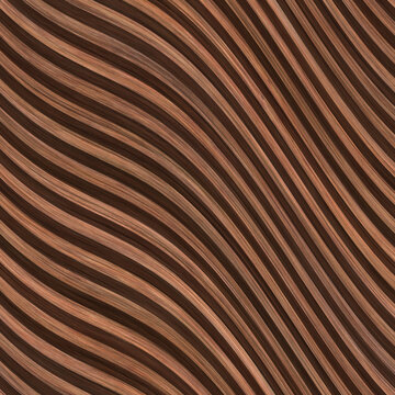 Carved Diagonal Waves Pattern On Wood Background, Seamless Texture, 3d Illustration