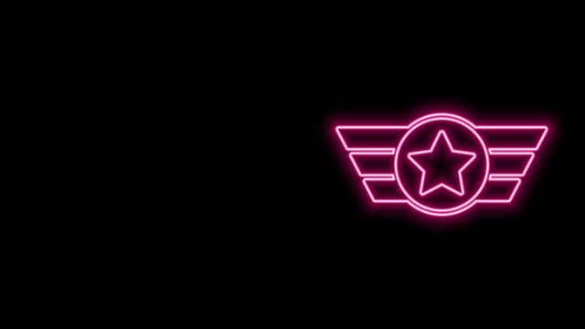 Glowing neon line Star American military icon isolated on black background. Military badges. Army patches. 4K Video motion graphic animation