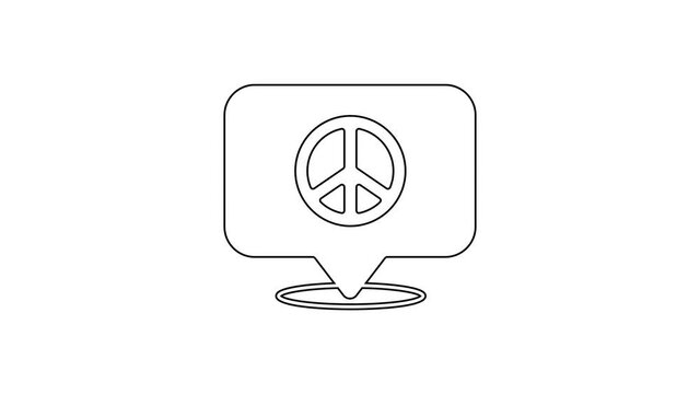 Black line Location peace icon isolated on white background. Hippie symbol of peace. 4K Video motion graphic animation