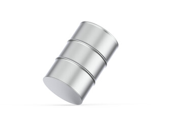 Metallic oil barrel mockup, steel metal oil drum on isolated white background, 3d illustration