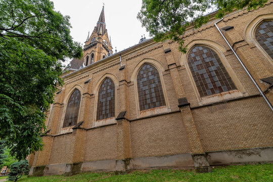 Backa Topola, Serbia - June 06, 2021: Roman Catholic Church of the Immaculate Virgin Mary in Backa Topola. It has the tallest tower in Eastern Europe 72.7m