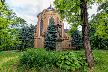 Backa Topola, Serbia - June 06, 2021: Roman Catholic Church of the Immaculate Virgin Mary in Backa Topola. It has the tallest tower in Eastern Europe 72.7m