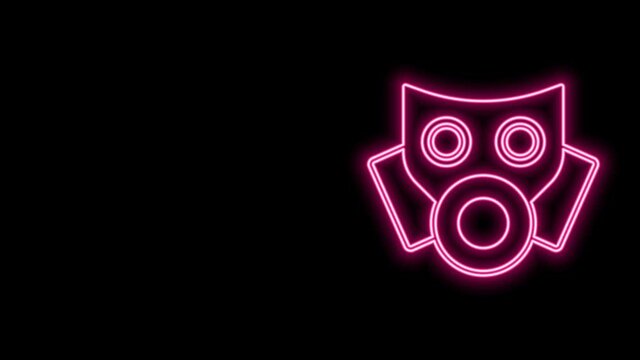 Glowing neon line Gas mask icon isolated on black background. Respirator sign. 4K Video motion graphic animation