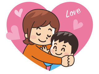 抱き合う母と息子　母の日