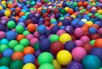 Fototapeta na wymiar Bright multi-colored balls for the pool for childrens games.Toys for children,entertainment for kids.Use in catalogs of childrens stores,advertising entertainment centers.Bright multi-color background