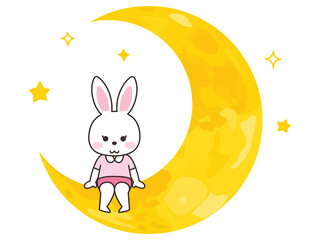 三日月に座るうさぎ